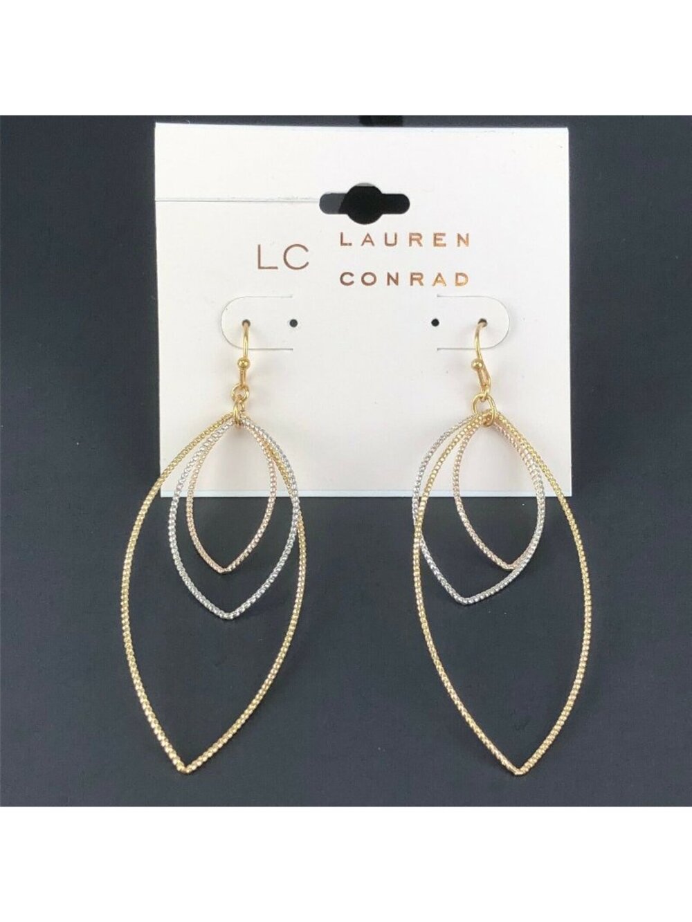 LC Lauren Conrad Earrings Tri-Tone Dangle Hook Hoops